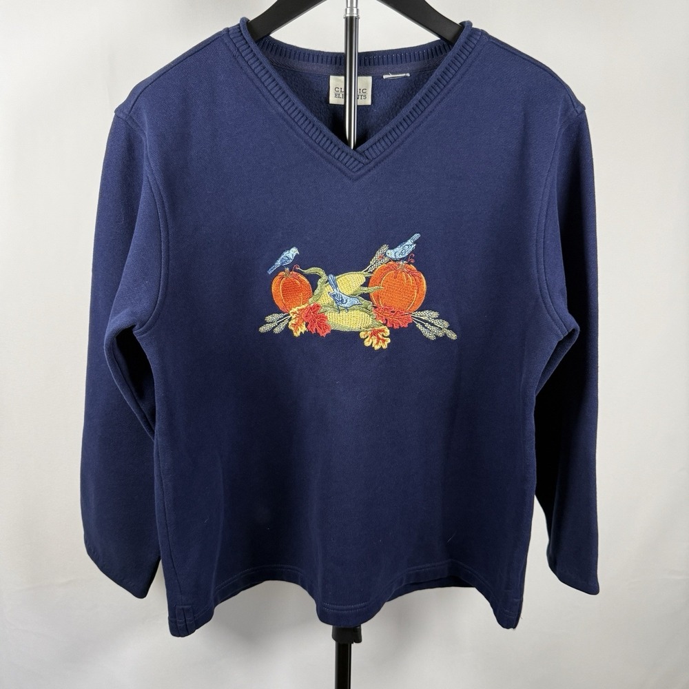 Classic Elements Women's Fall Top Blue Soft Grandmacore VTG